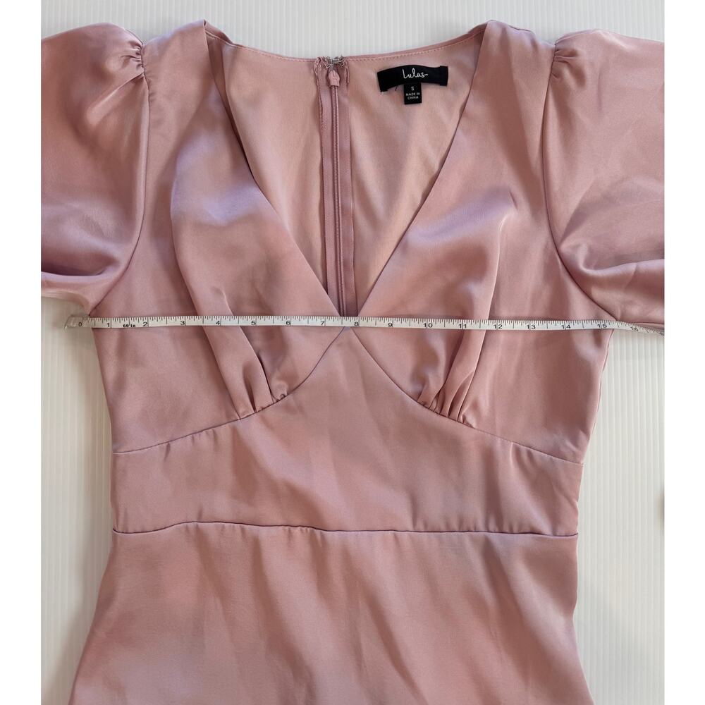 Lulus Eternal Bond Blush Satin Ruffled Flutter Sleeve Maxi Dress Small Pink - Picture 10 of 16